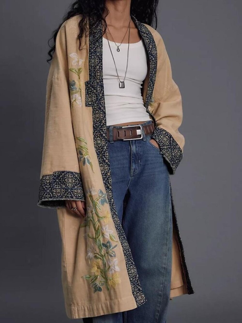 Free People Henlow Embroidered Relaxed Oversized Duster Jacket Sz XS/Small NWOT